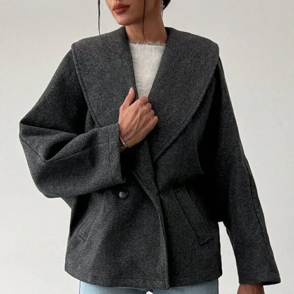 Grey Casual Women's Gray Elegant Wool Blend Lapel Coat - Picture 3 of 7